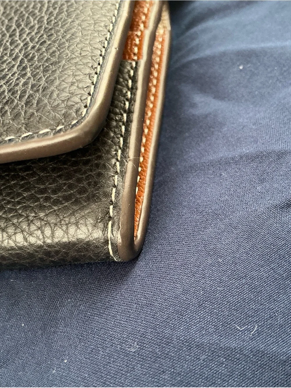 Tory Burch Black Leather Wallet with Tan Snap Tab